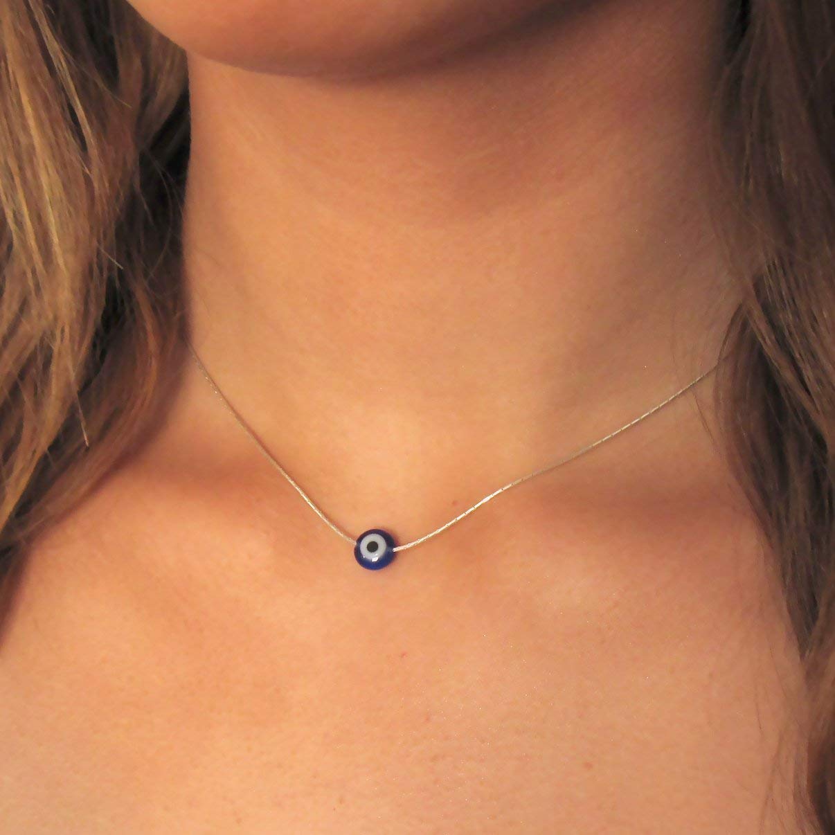 Blue Evil Eye Necklace (Silver-Plated)