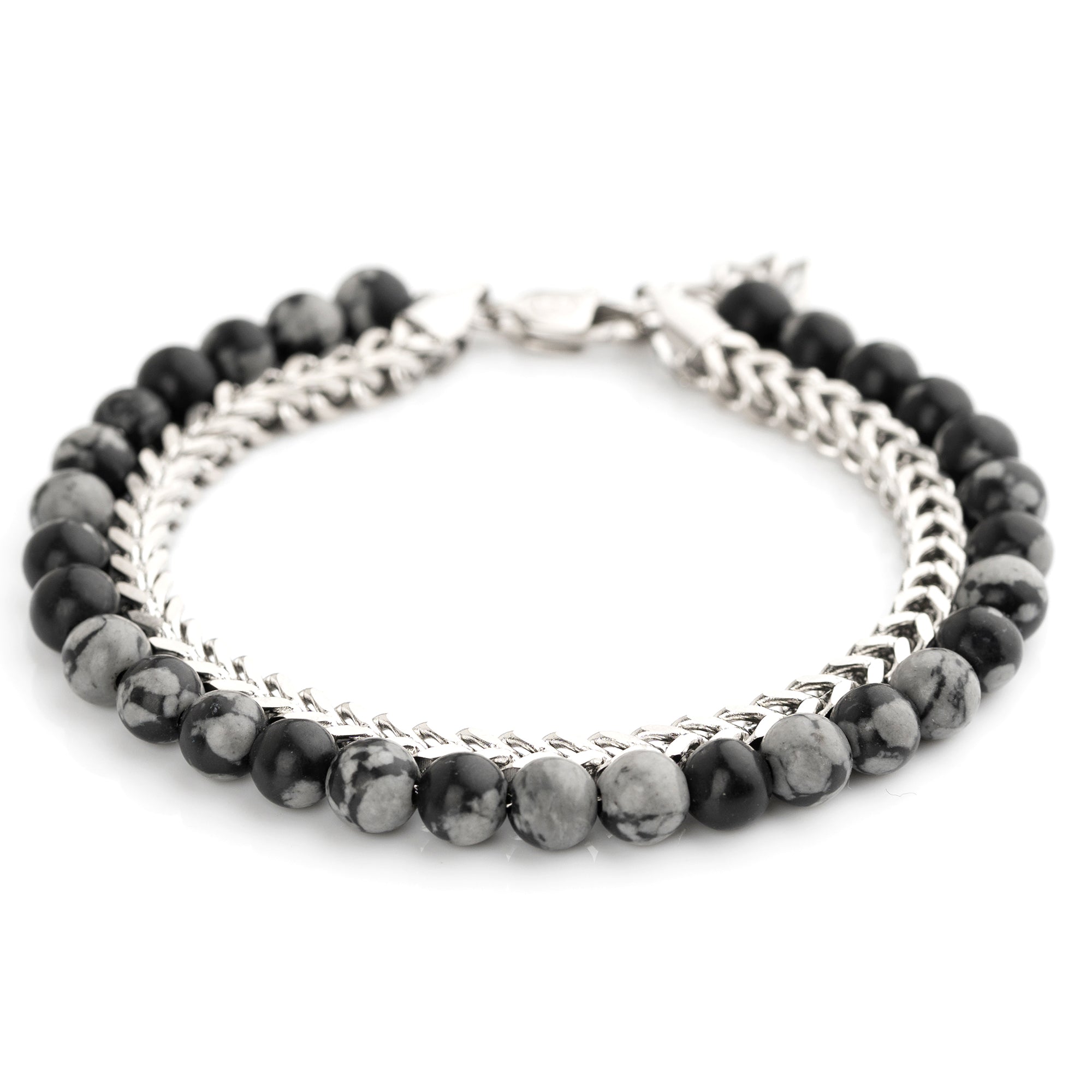 Stone Beads & Chain Bracelet Set (Silver-Plated)