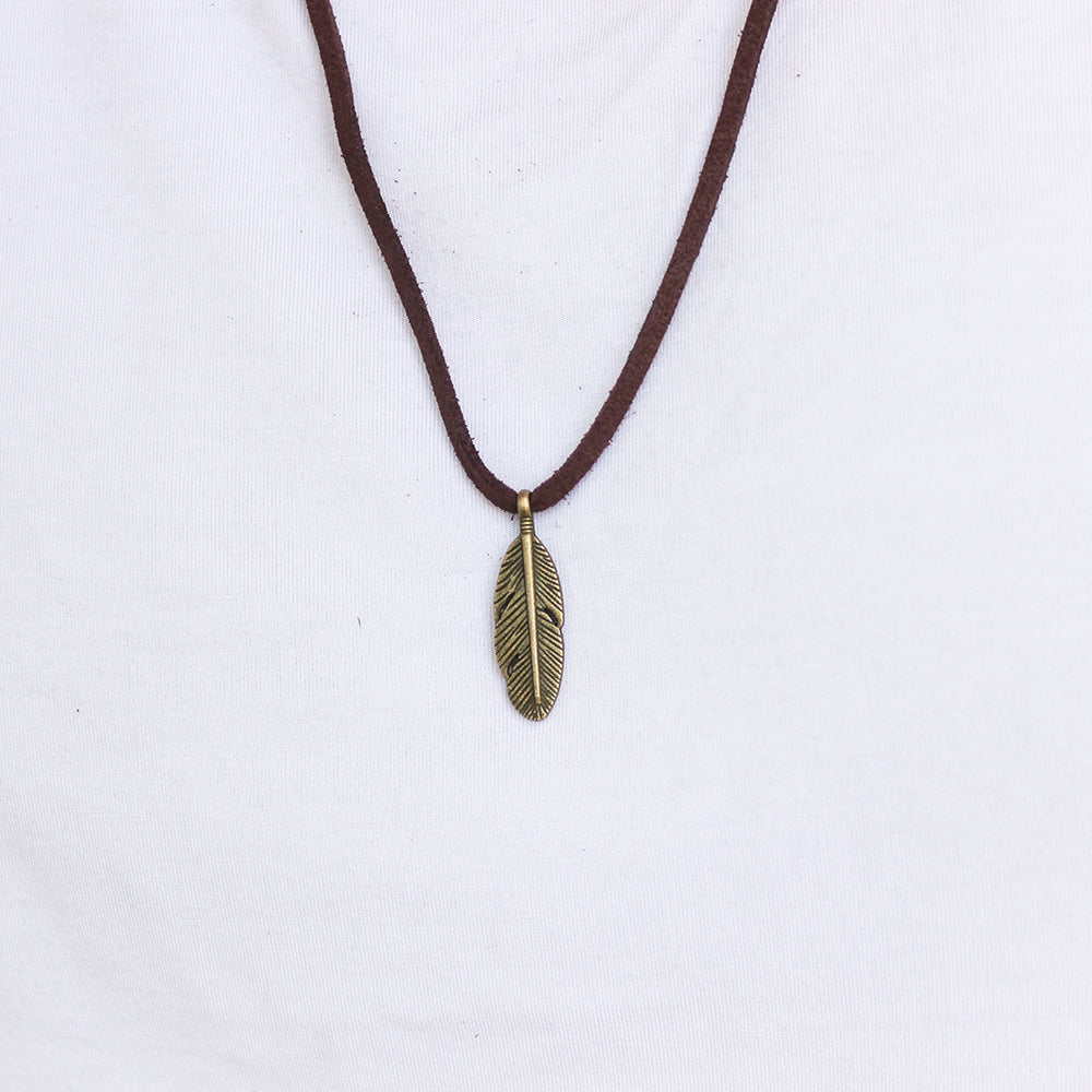 Bronze Feather Leather Necklace