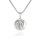 Palm Tree Beach Pendant Necklace (Silver-Plated)